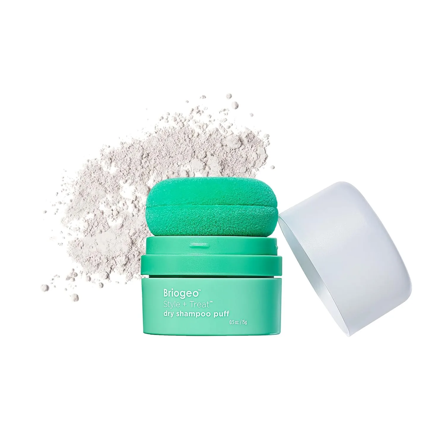 Briogeo Style + Treat Dry Shampoo Puff, безаэрозольный тальк-фри пудра для обновления корней и абсорбции масла, придает объем, веганский и cruelty-free, 14 г, Translucent