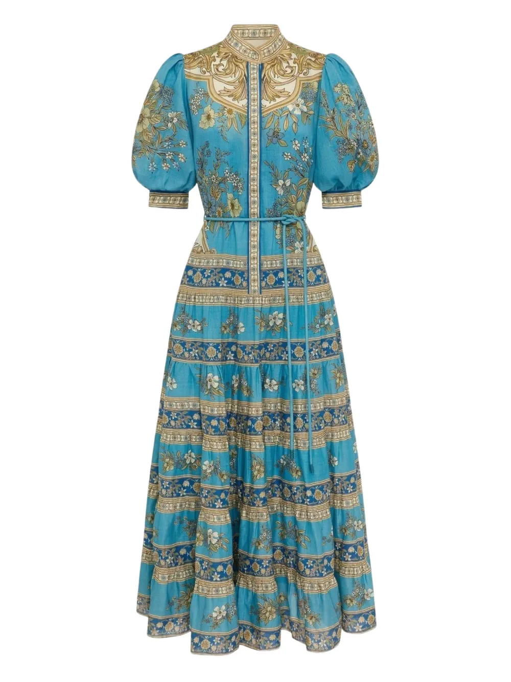 

Платье Cassie с пышными рукавами и юбкой ярусами ALEMAIS, синий