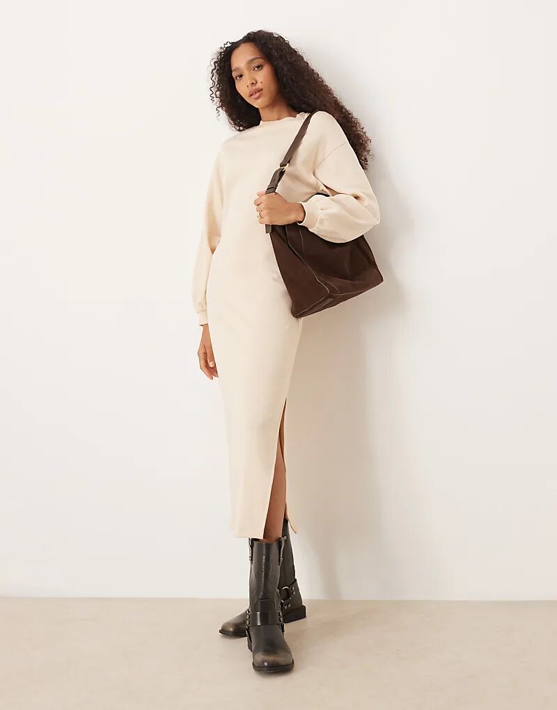 

Платье-свитшот миди из хлопка с рукавами-фонариками ASOS DESIGN кремового цвета