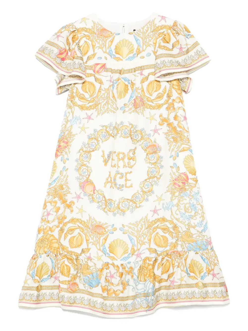 

Платье с оборками и принтом Versace Kids, нейтральный