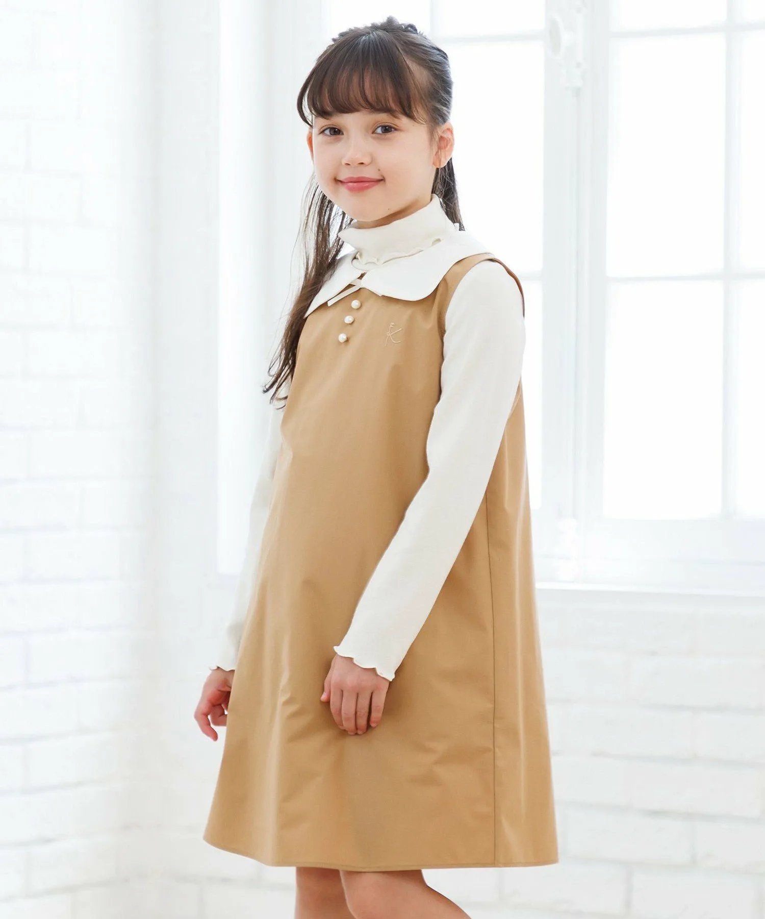Платье с изогнутым воротником [110-140 см] Kids Suite, Beige [033]