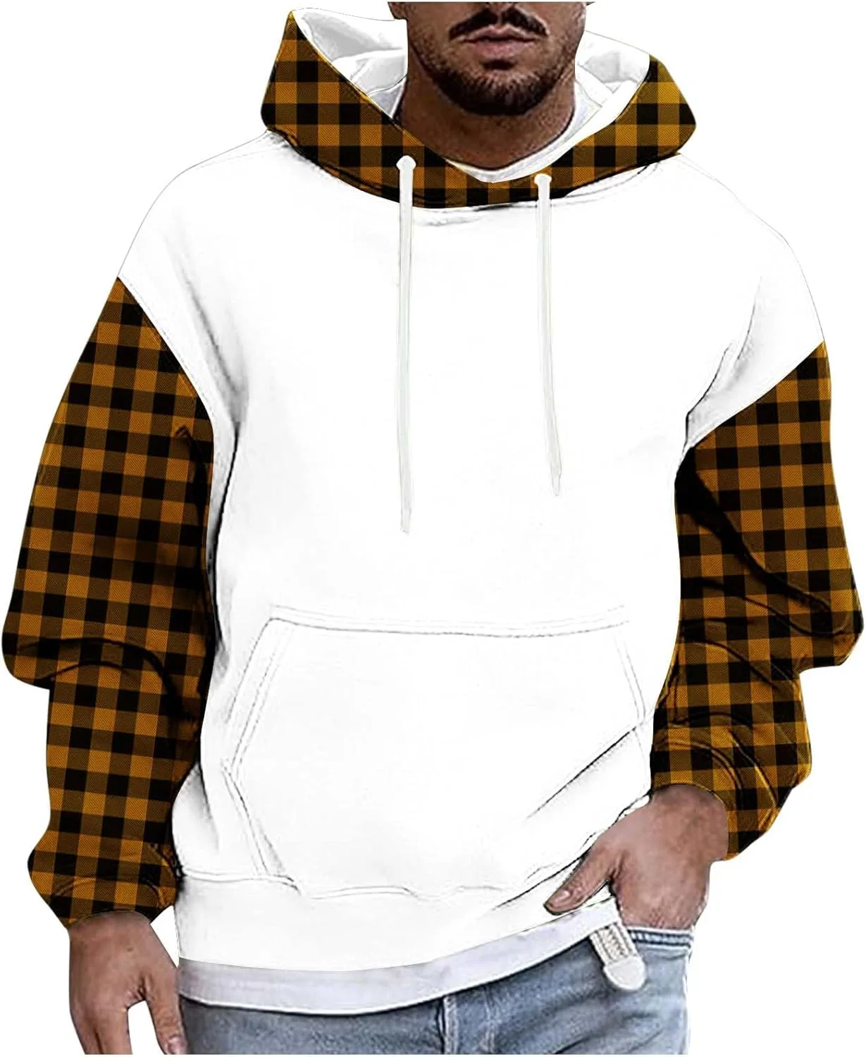 

Мужской свободный худи с длинным рукавом в стиле пэчворк