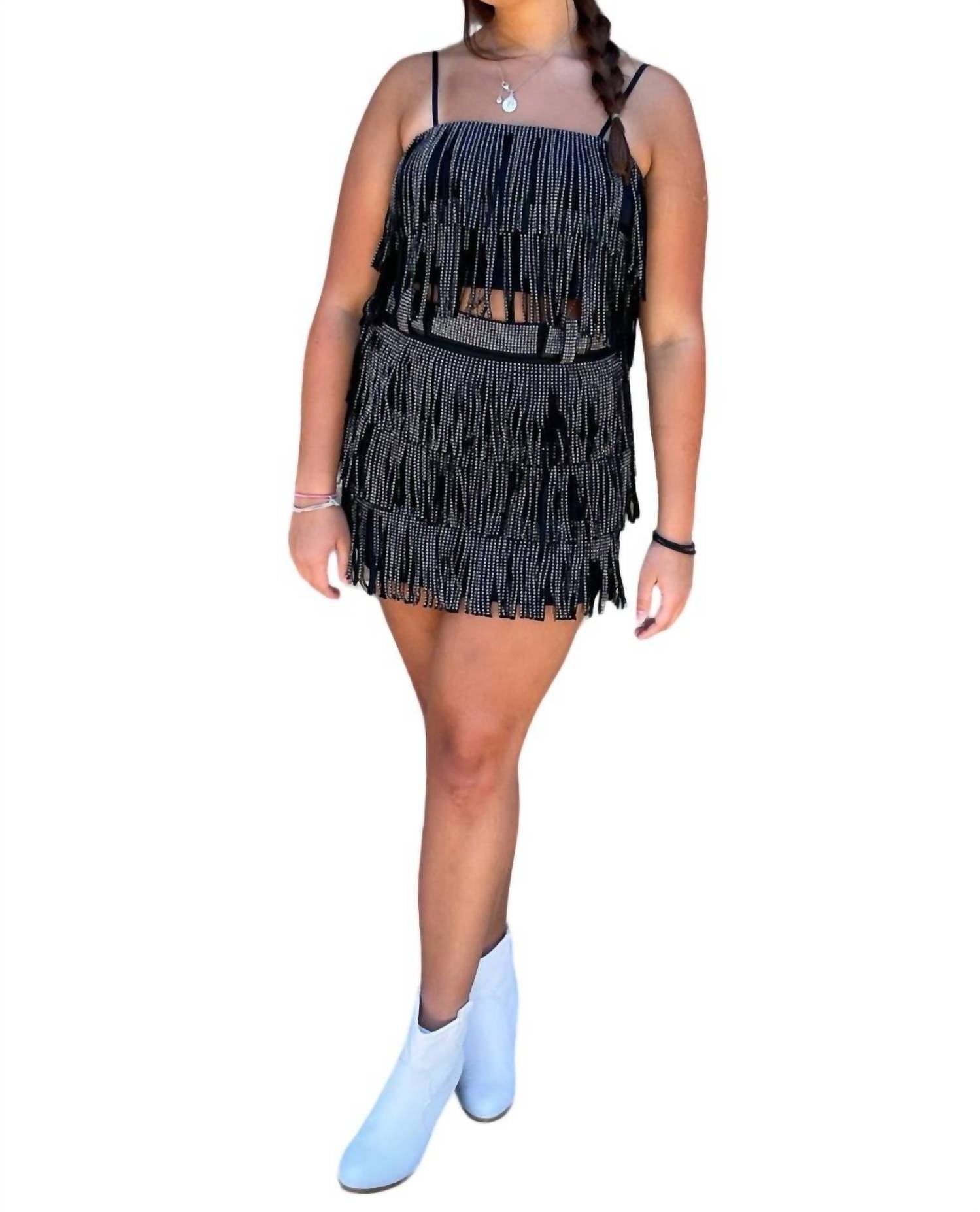 

Укороченный топ Diva Fringe со стразами черного цвета Nylon Apparel