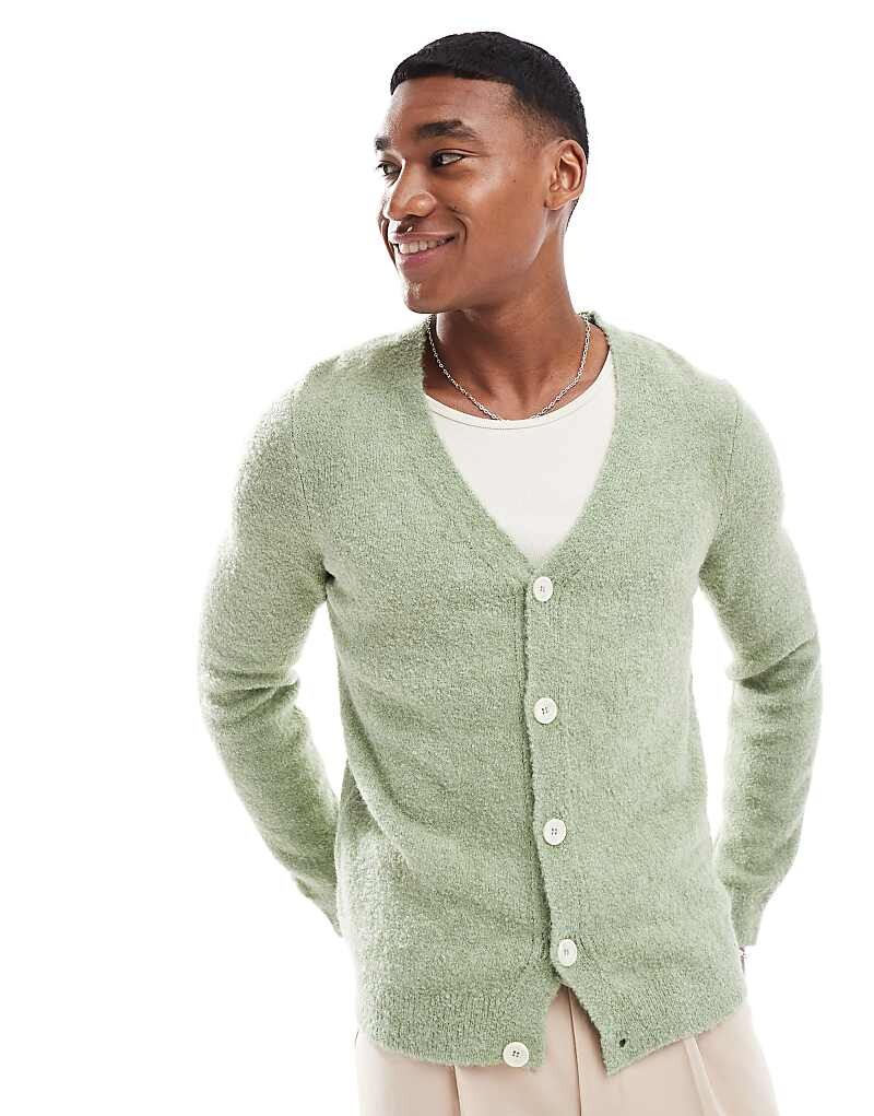 

Зеленый легкий кардиган фактурной вязки букле ASOS DESIGN