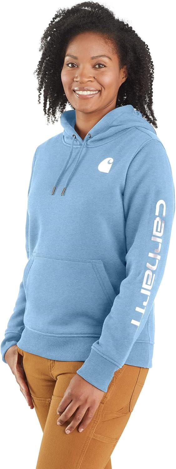 

Carhartt Women's Relaxed Fit Midweight Logo Sleeve Graphic Sweatshirt, Summer Sky Blue Heather