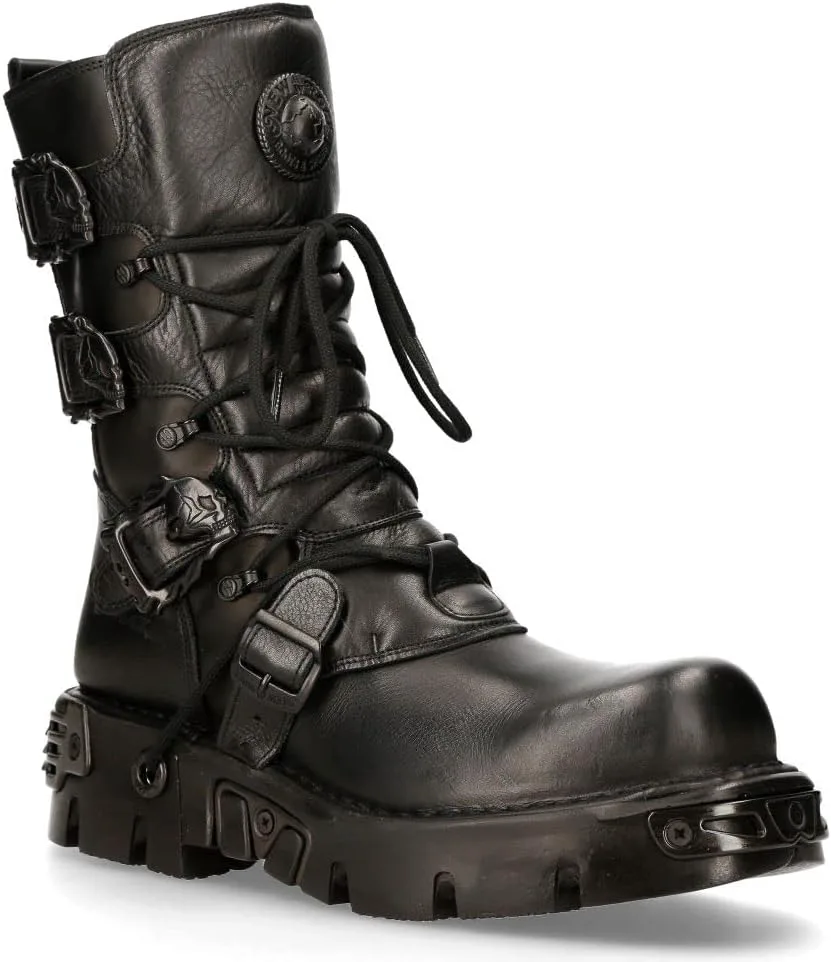 Мужские кожаные ботинки New Rock Metallic 391 Black Reactor с черепом, стиль готик-панк, черный