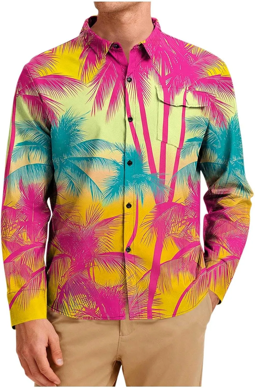 

Мужская рубашка Casual Business/Hawaiian с длинным рукавом, воротником и карманом