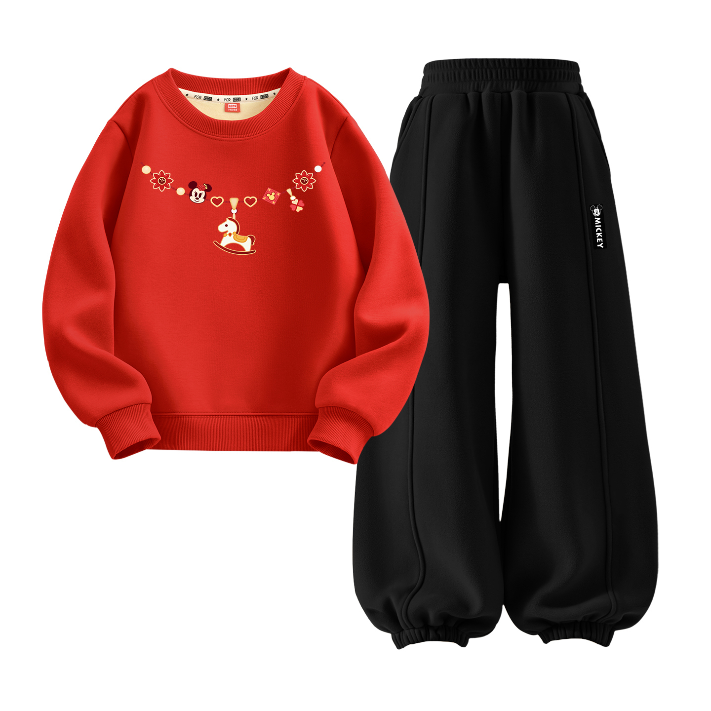 Детская повседневная спортивная одежда с круглым вырезом Disney, [thickened and fleece-lined]di lie fu красный+di long hook-and-loop k черный — фото 3