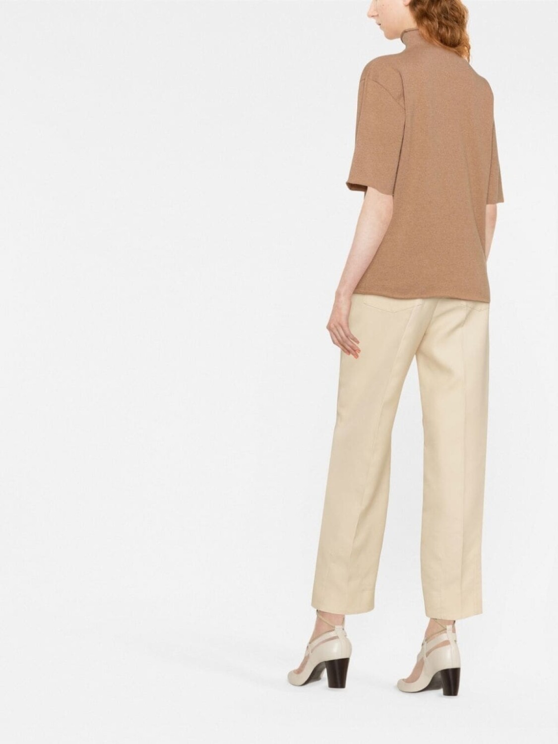 Jil Sander трикотажный топ с высоким воротником и короткими рукавами, нейтральный цвет — фото 4