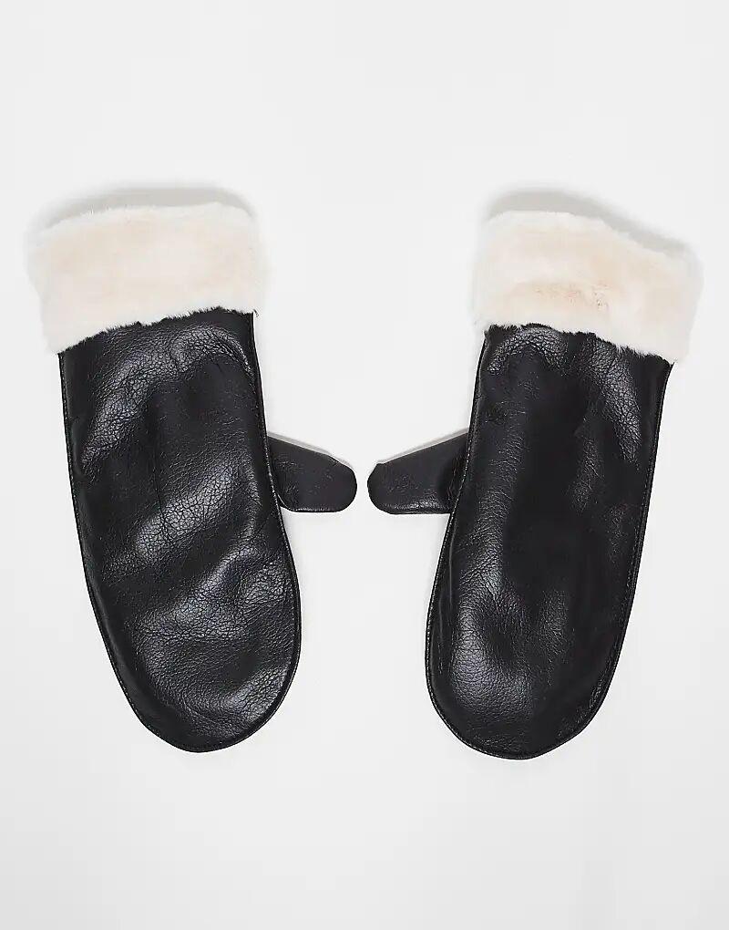 

Варежки Vero Moda из искусственной кожи с подкладкой из искусственного меха черного цвета