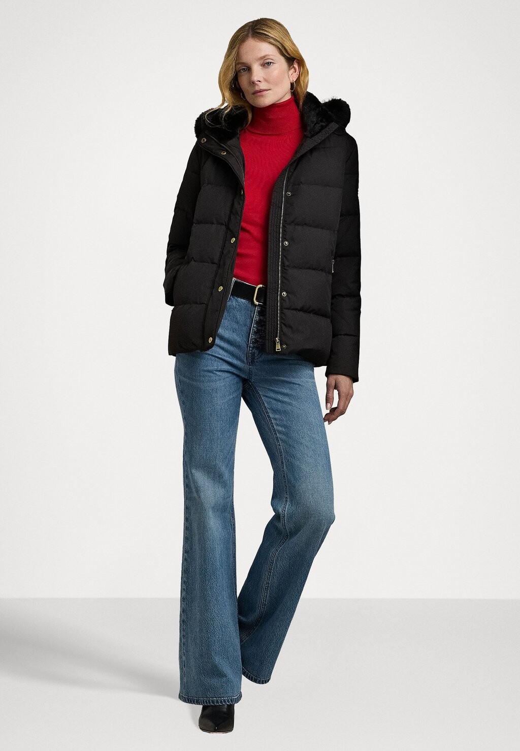

Пуховик FAUX-FUR-TRIM HOODED DOWN COAT Lauren Ralph Lauren, черный