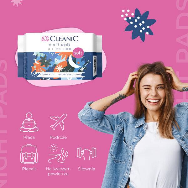 Ночные гигиенические прокладки, 8 шт./1 упаковка. Cleanic Soft night — фото 2