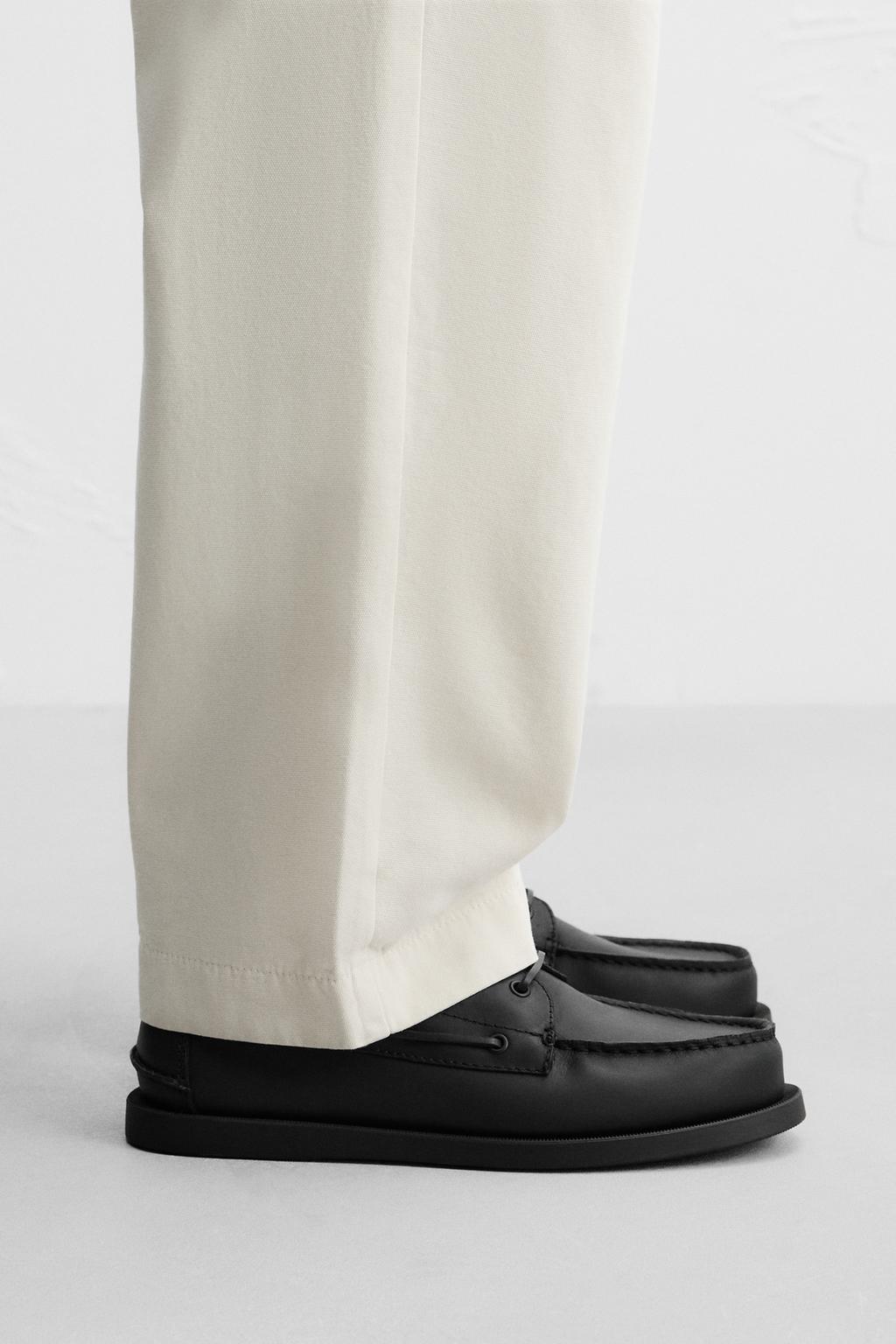 

Кожаные палубные туфли ZARA, черный
