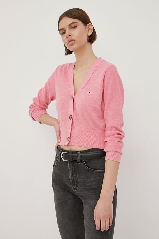 

Льняной кардиган Tommy Jeans, розовый