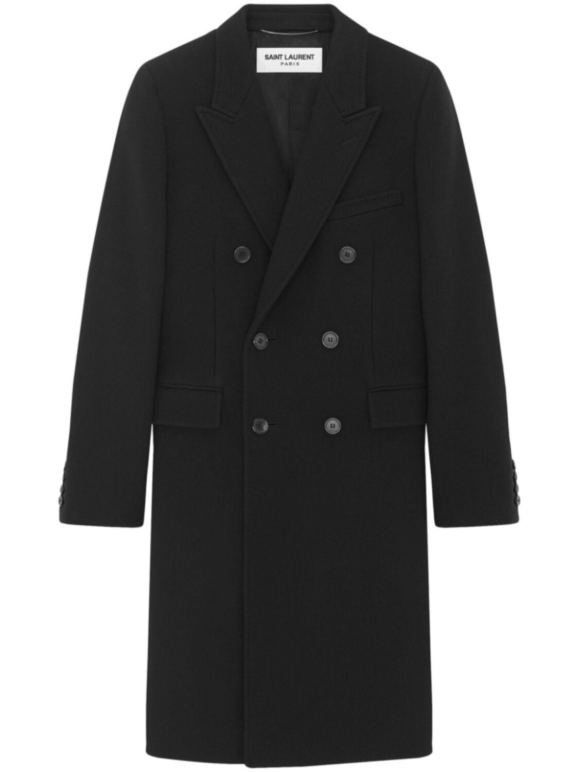 

Saint Laurent двубортное шерстяное пальто, черный