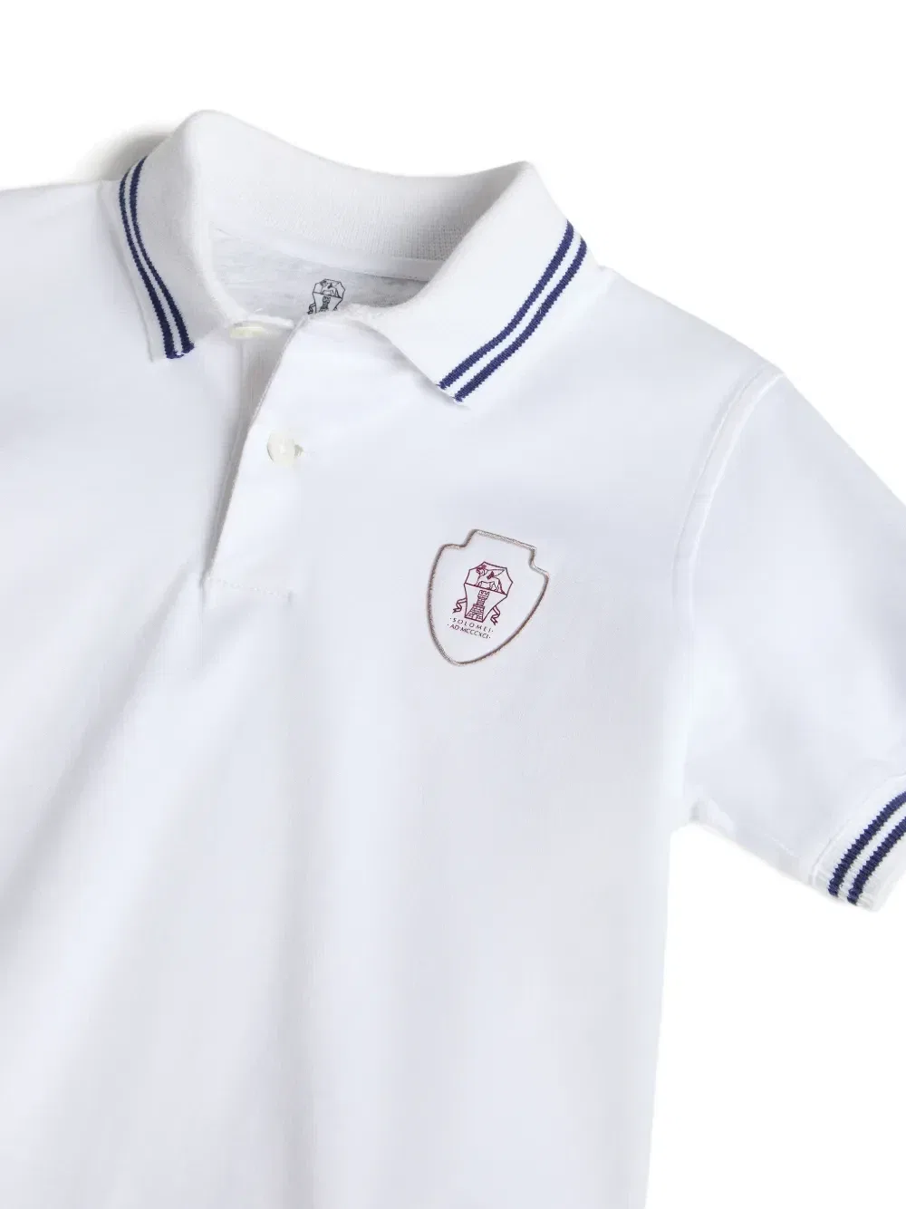 Рубашка поло в полоску с логотипом Brunello Cucinelli Kids, белый — фото 3