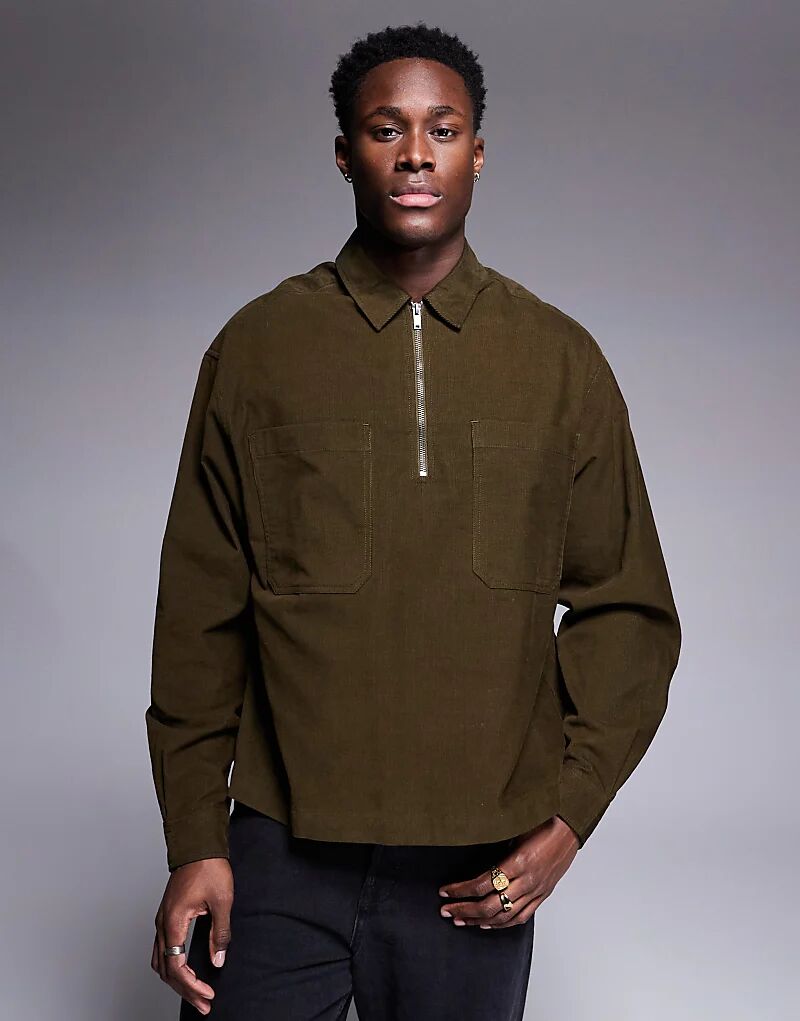 

Свободная рубашка на завязках с карманами на молнии цвета стираного хаки ASOS DESIGN
