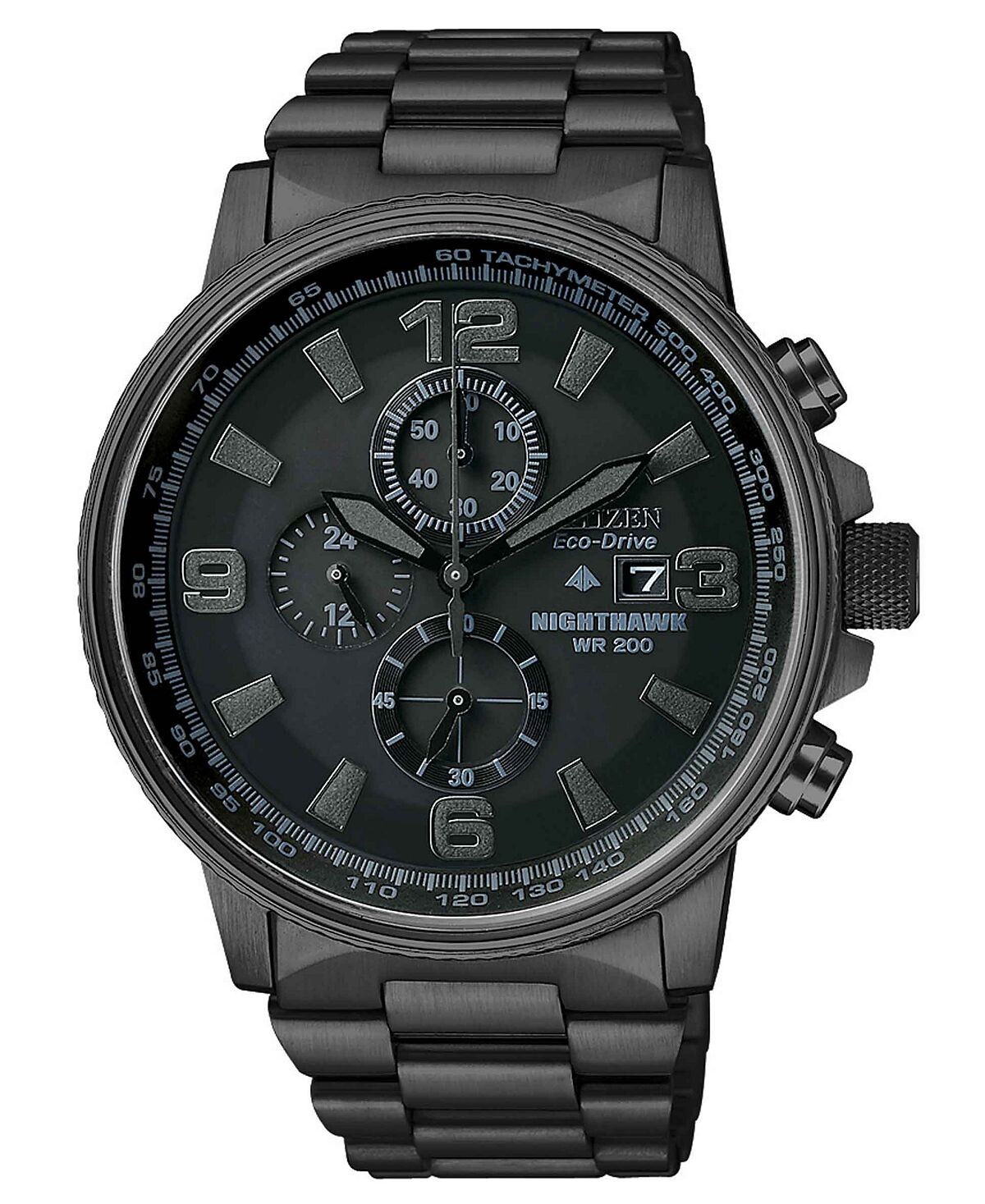 

Мужские часы с хронографом Eco-Drive Nighthawk, черные часы-браслет из нержавеющей стали с ионным покрытием, 43 мм CA0295-58E Citizen