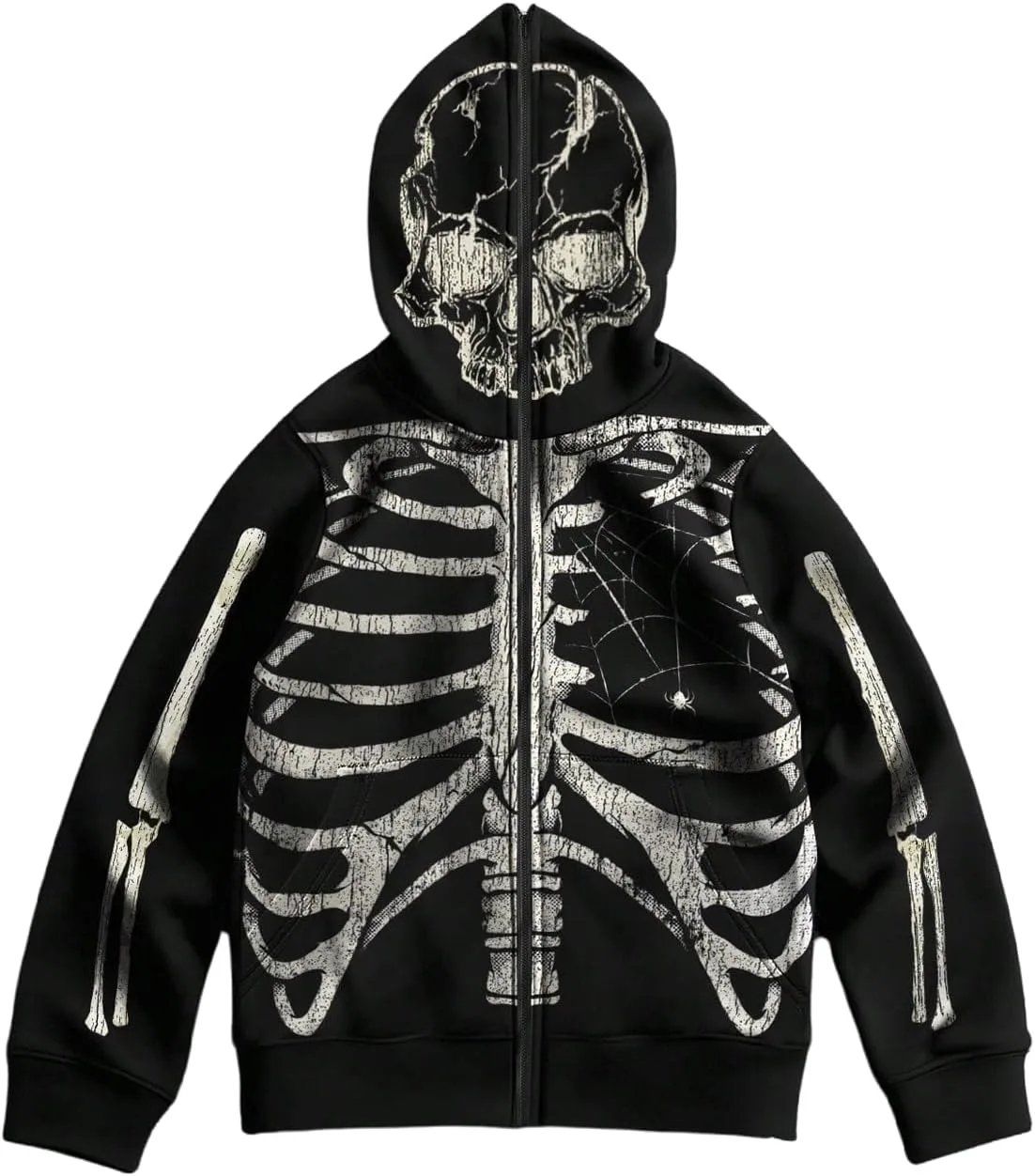 

SOLY HUX мужская худи с принтом и молнией Y2k Gothic Skeleton