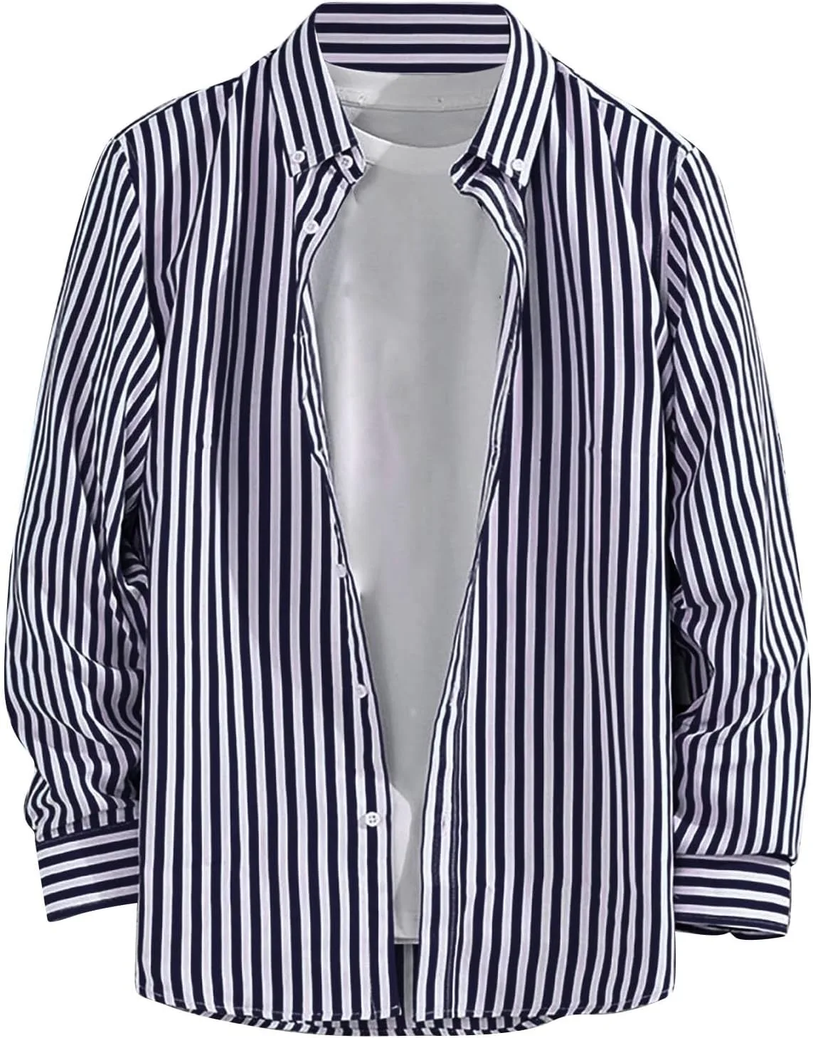 Мужская полосатая рубашка на пуговицах Casual Regular Fit, не мнется, с длинным рукавом, для делового формального стиля Generic, серебряный