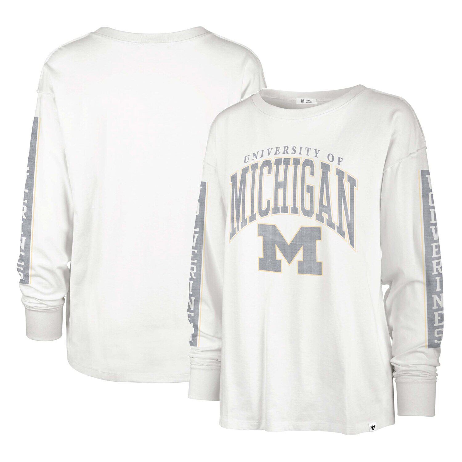 

Женская футболка '47 White Michigan Wolverines Statement SOA 3-Hit с длинными рукавами