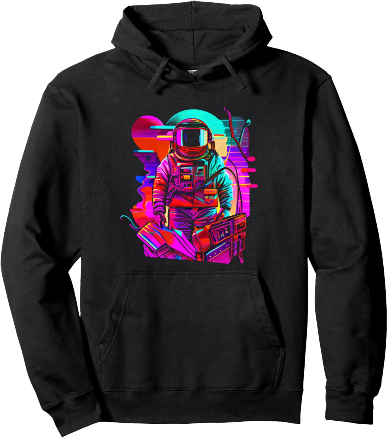 

Худи с футуристическим дизайном и изображением космонавта в стиле Cosmic Vibes Retro Futuristic Astronaut Art Cosmic Vibes, черный