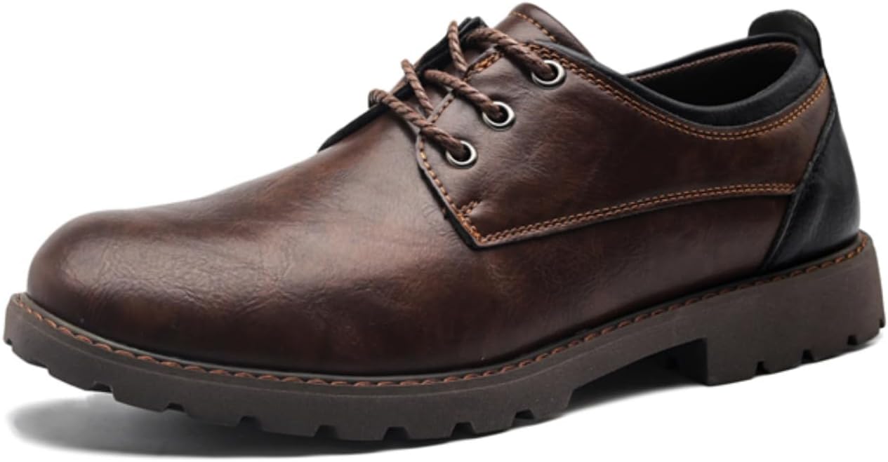 

Мужские винтажные кожаные оксфорды на шнуровке, ретро-стиль, с контрастной отделкой, формальная и повседневная обувь для работы и ежедневного использования Khwfjas, коричневый