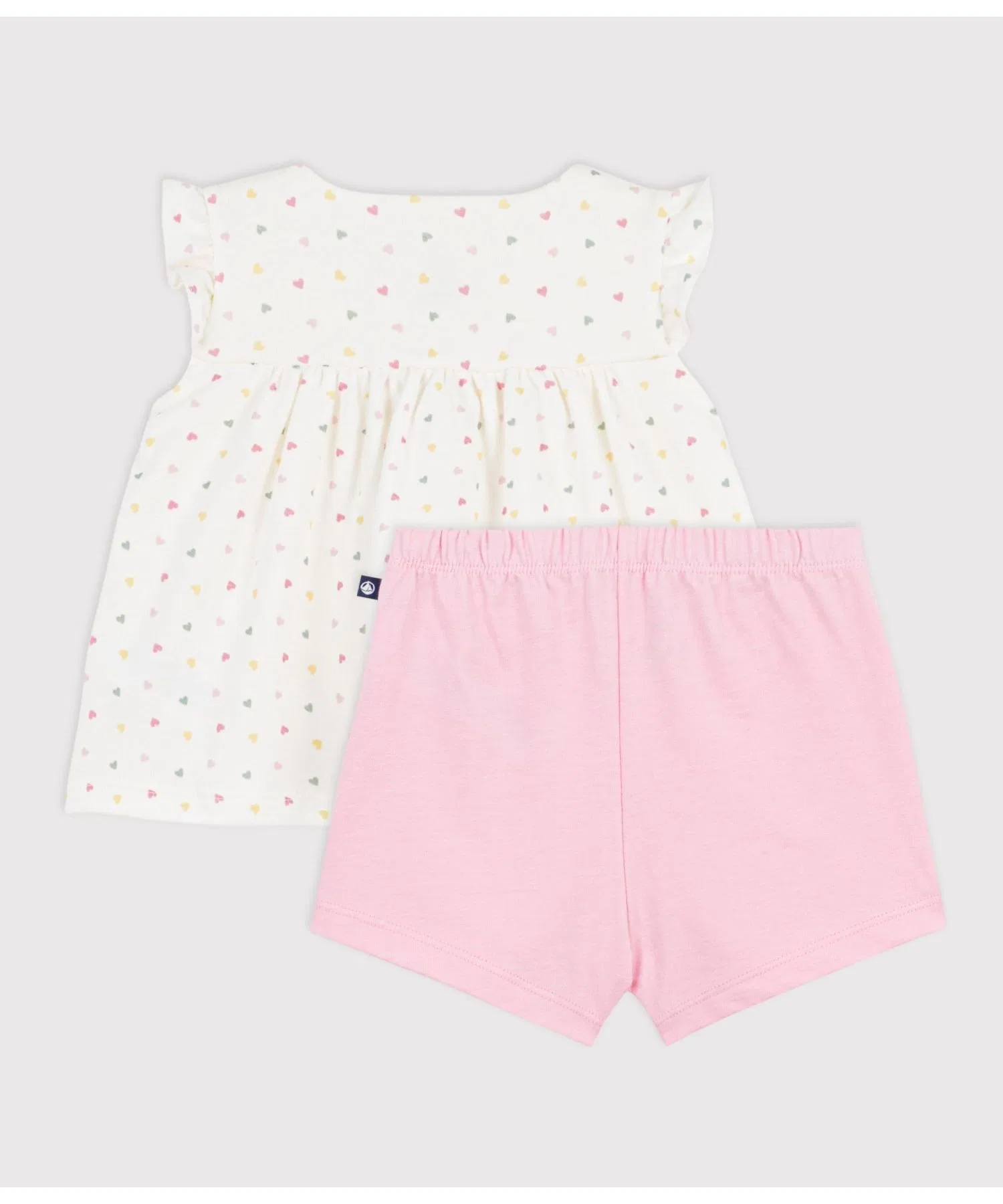 Детский комплект с сердечками Petit Bateau футболка и шорты розовые — фото 3