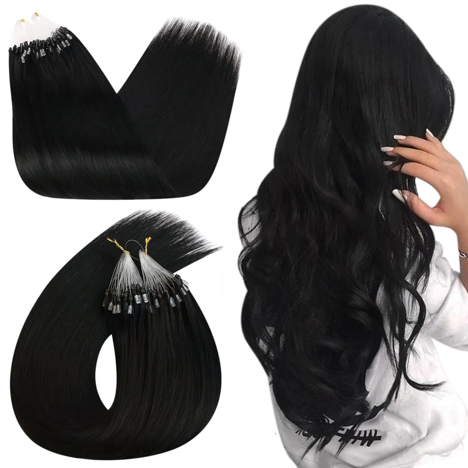 Наращивание волос микрокольцами «Micro Ring Black» 50 см от Ugeat Ugeat