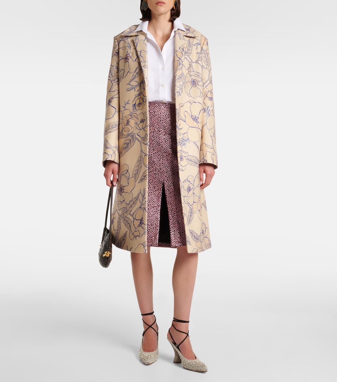 Пальто-тренч из смесовой шерсти с цветочным рисунком Dries Van Noten, экрю — фото 2