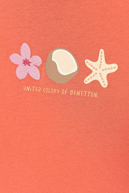 Футболка с коротким рукавом с принтом United Colors of Benetton, оранжевая — фото 3
