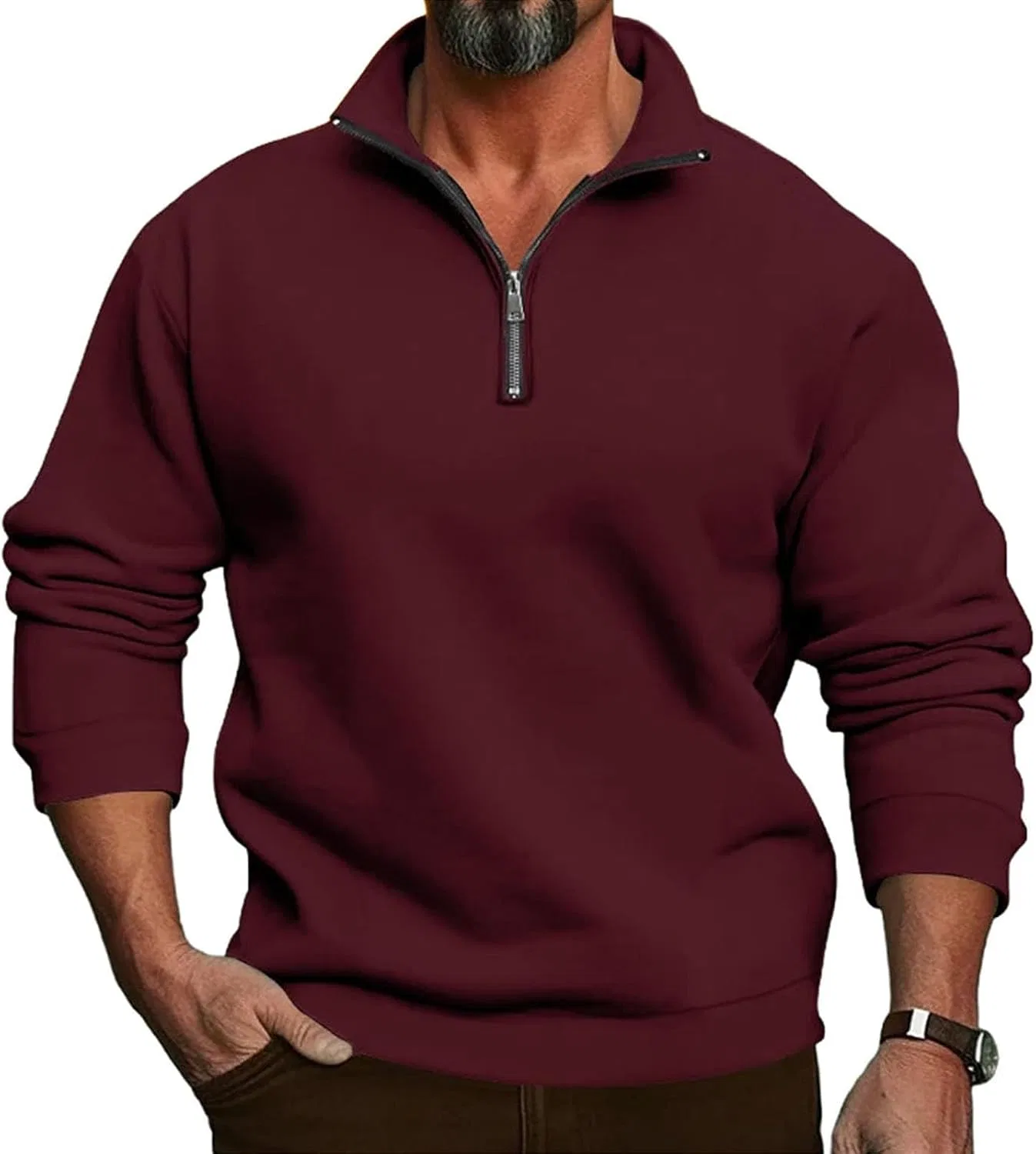 Толстовка с воротником-стойкой на молнии, Generic, Wine Red
