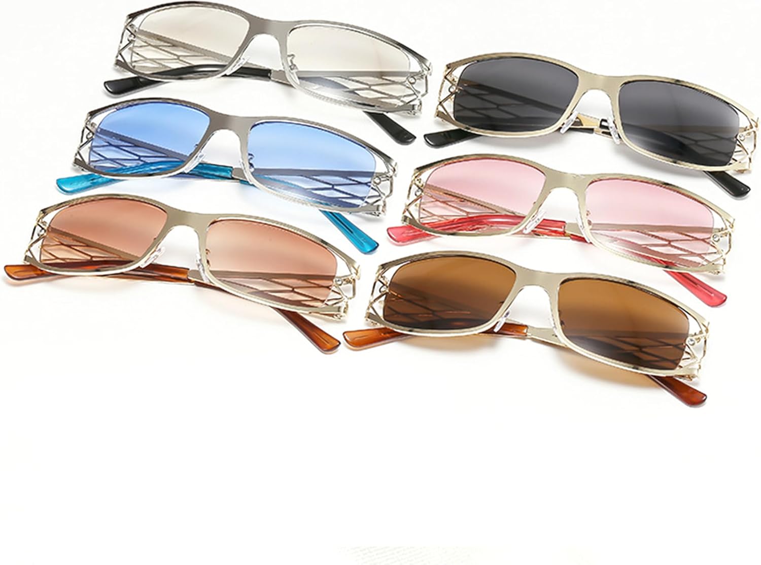 

Солнцезащитные очки bullabulling Y2k Grid для женщин и мужчин, модные металлические очки с ажурной отделкой, стильные прямоугольные солнцезащитные очки в стиле панк, Gold/Pink