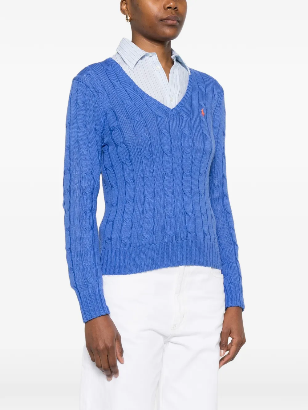 Вязаный свитер с V-образным вырезом Polo Ralph Lauren, синий — фото 3