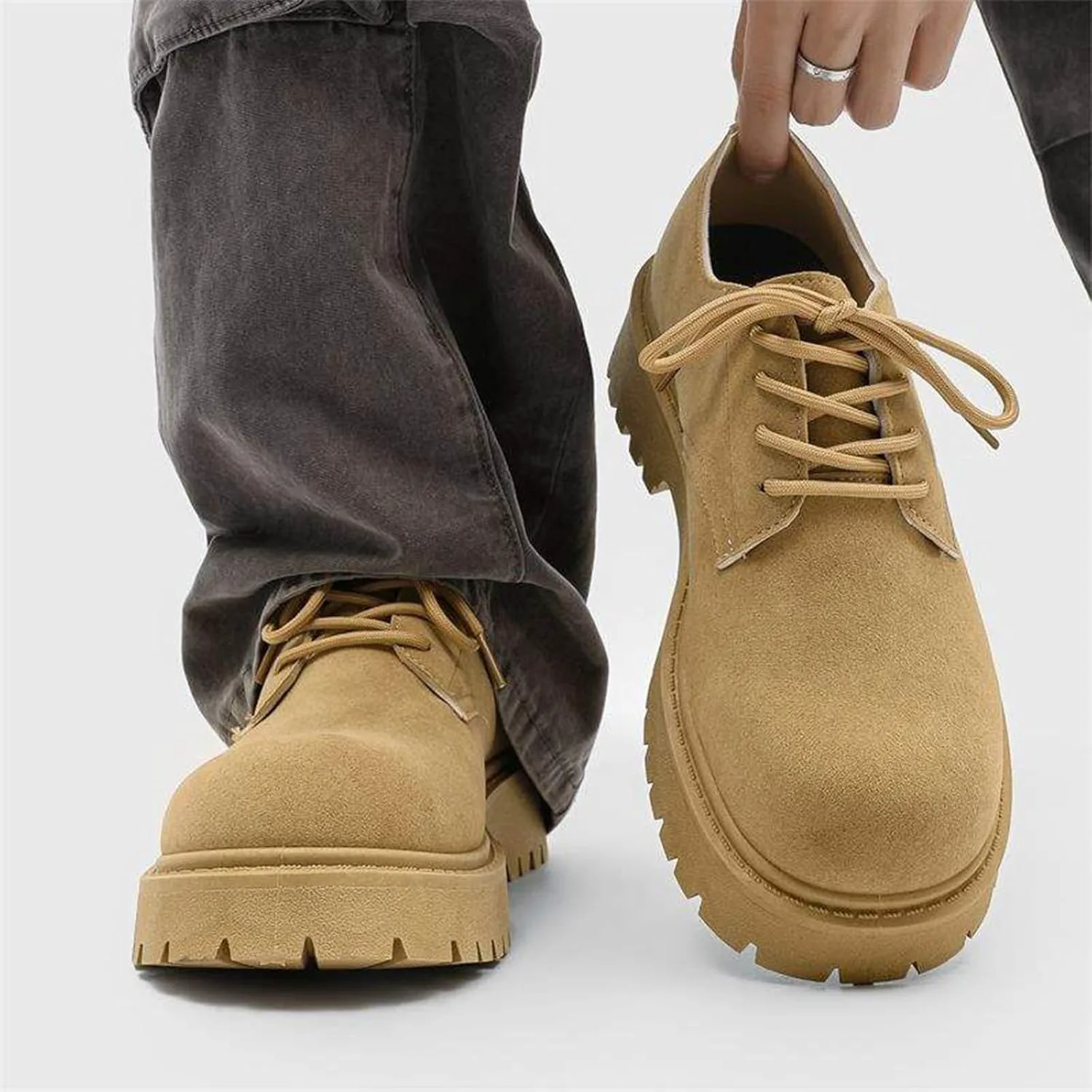Мужские замшевые туфли с шнуровкой, низкий верх, платформа, дерби-оксфорды, классический круглый носок, комфортные, с противоскользящей подошвой, деловые и праздничные туфли для официальных мероприятий и свадьбы BZIKBGE, черный — фото 4