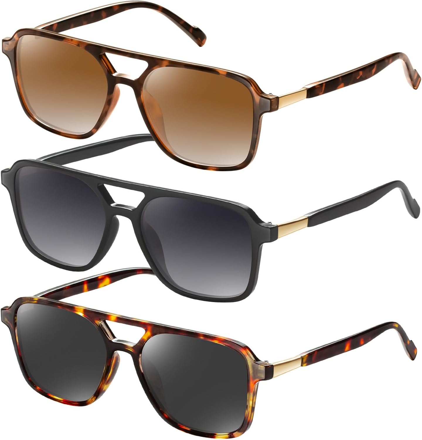 

Солнцезащитные очки GRFISIA в стиле ретро «Авиатор» для женщин и мужчин, квадратная оправа, прямоугольная форма, модные солнцезащитные очки, 3pcs Black/Gray+brown Tortoise/Brown Grading+brown Tortoise/Black