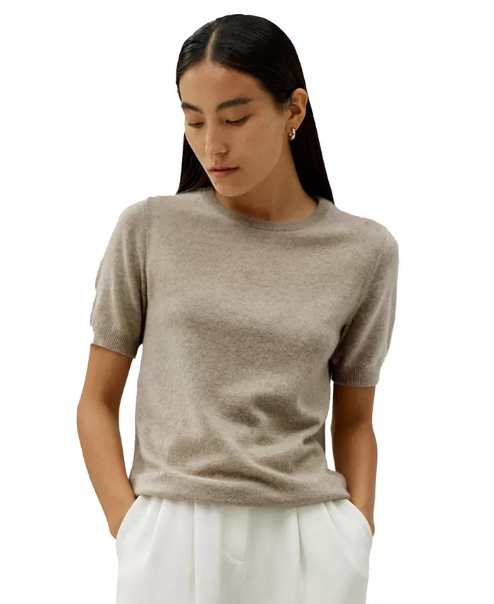 

Женский базовый трикотажный топ с круглым вырезом LILYSILK, коричневый/бежевый