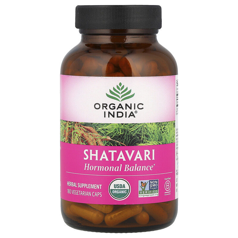 

Organic India, Шатавари, 180 вегетарианских капсул (400 мг на капсулу)