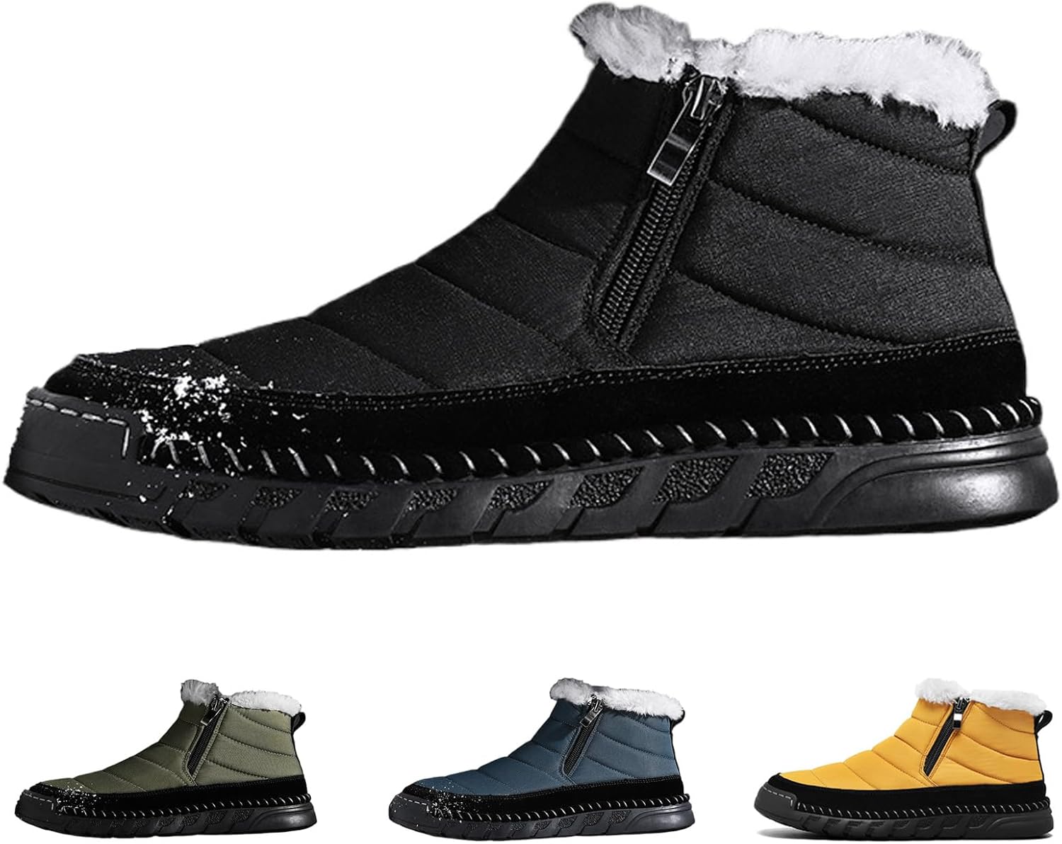 

Мужские зимние сетчатые ботинки с плоской подошвой, теплые снежные ботинки до щиколотки, удобные, с меховой подкладкой, с круглым носком, сзади на молнии, с нескользящей мягкой подошвой, для улицы, легкие, для походов и прогулок Wyuetra, черный