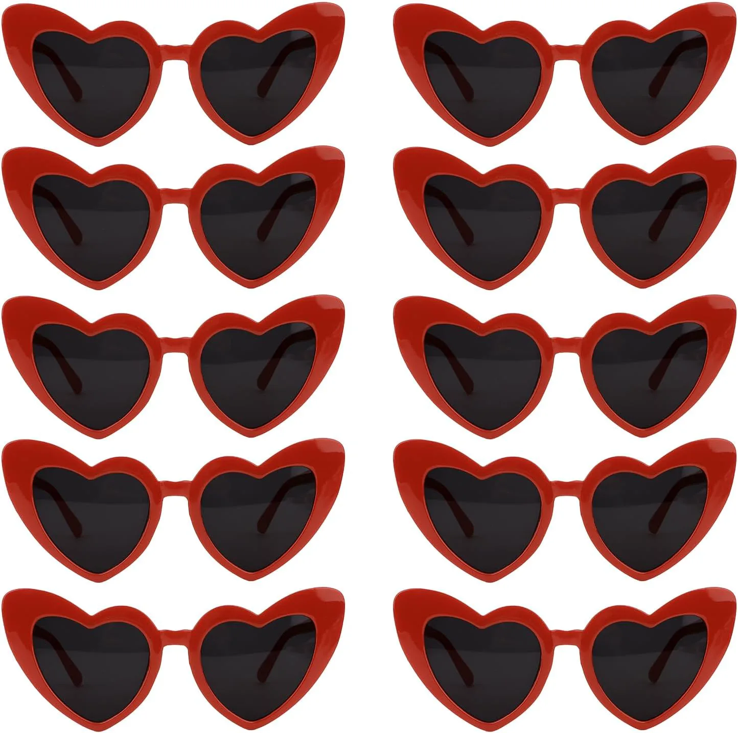 

10 штук солнцезащитных очков в форме сердца для женщин, модные, классические, с защитой глаз, винтажные, милые аксессуары в форме сердца (красные) KEUKORZ, Red