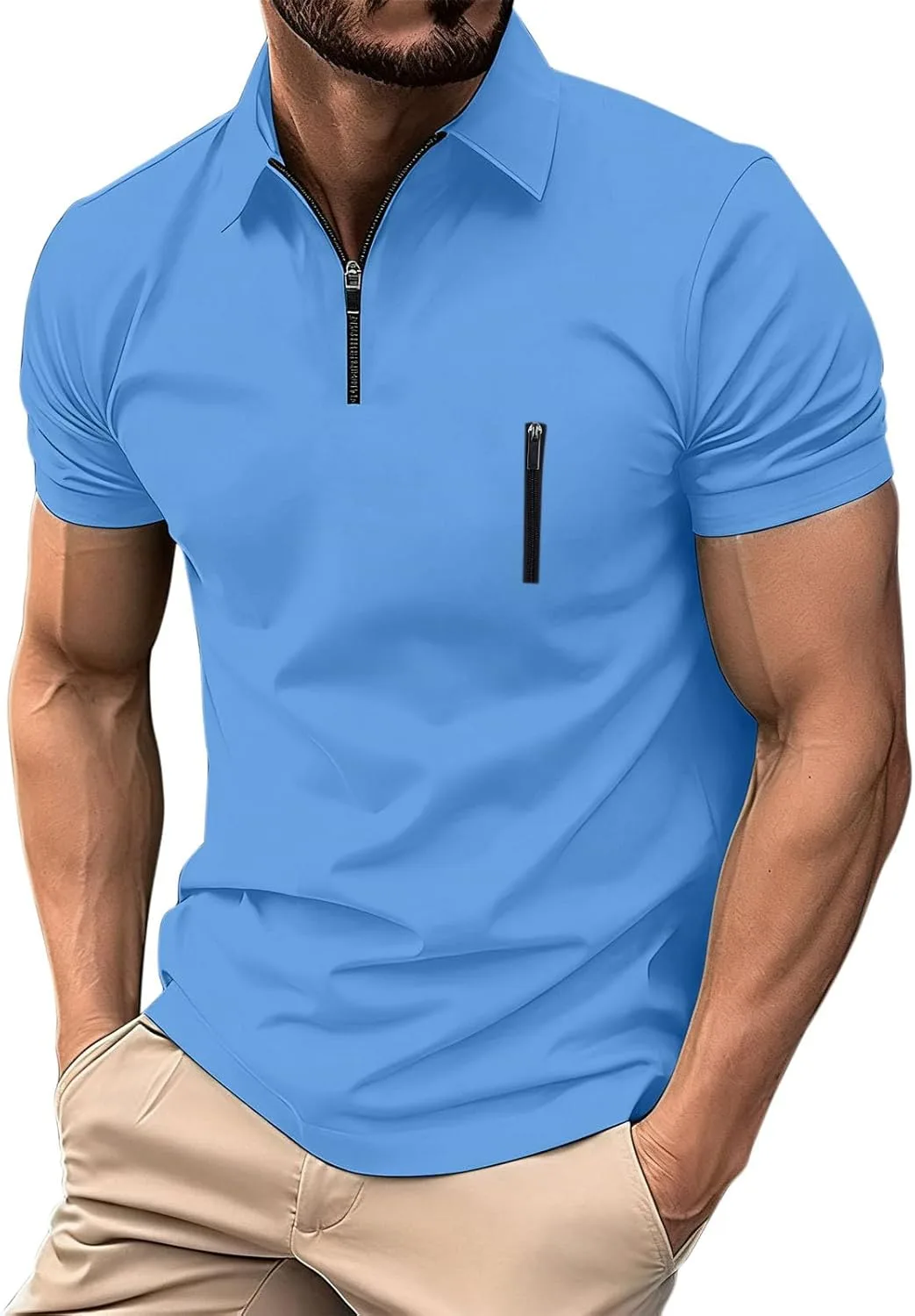 

Мужская футболка для гольфа с отложным воротником и молнией на четверть