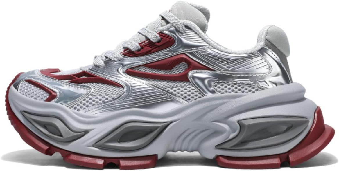 

Мужские удобные дышащие летние повседневные кроссовки с шнуровкой на платформе Lexamen, увеличивающие рост, массивные кроссовки, красный