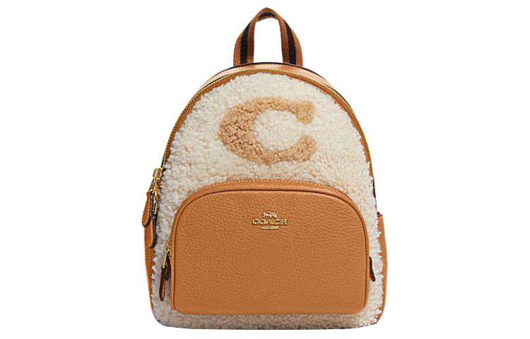 

COACH Женский мини рюкзак из ткани и кожи с аппликацией бело-коричневый