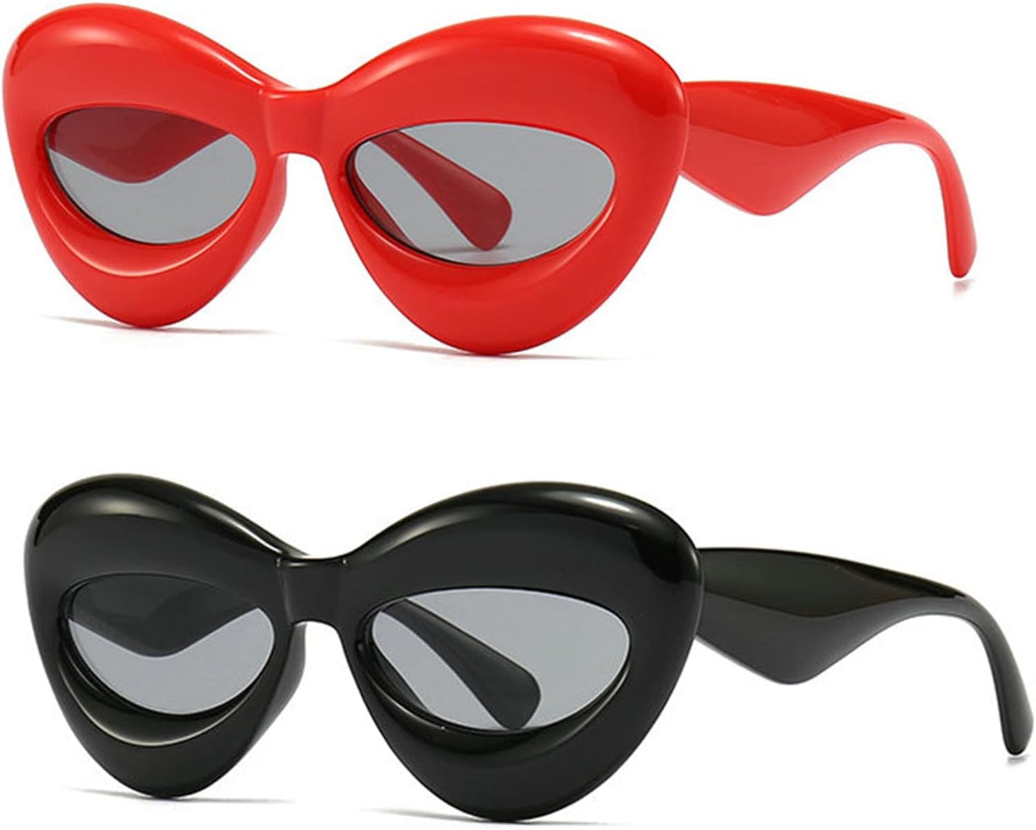 

Солнцезащитные очки COTIA в стиле ретро «Кошачий глаз», яркие цвета, модные для женщин, в стиле панк и хип-хоп, с овальными линзами, защита от УФ-излучения UV400, уникальные солнцезащитные очки для мужчин, 2pcs Red+black