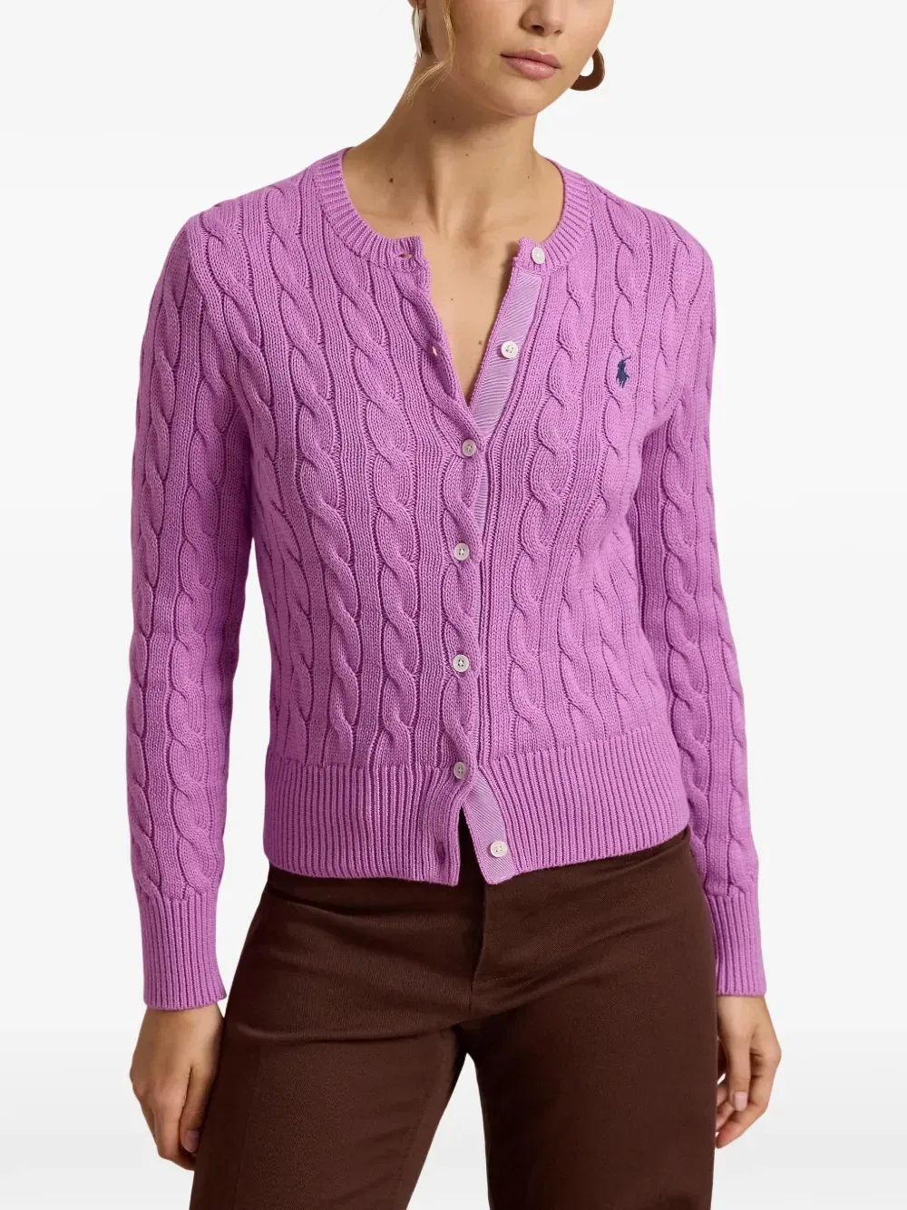 Кардиган фактурной вязки POLO RALPH LAUREN, фиолетовый — фото 3