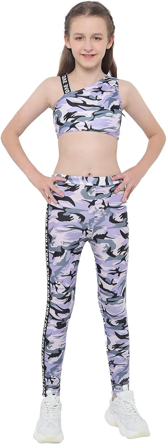 Детский спортивный комплект топ и леггинсы winying, 2 предмета, Camouflage Purple — фото 2