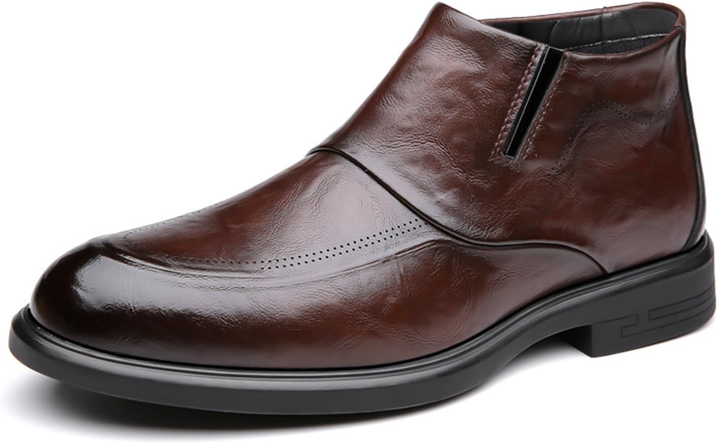 

Мужские ботинки челси из натуральной кожи с меховой подкладкой, зимние укороченные ботинки с модным круглым носком, боковой молнией, высокой посадкой, для делового и официального стиля Generic, коричневый