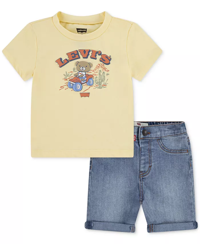 

Детский комплект для мальчиков: футболка Four Wheeler и джинсовые шорты, 2 предмета Levi's, желтый