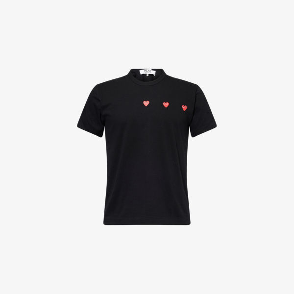 

Футболка из хлопка с круглым вырезом и принтом в виде тройного сердца Comme Des Garcons Play, черный