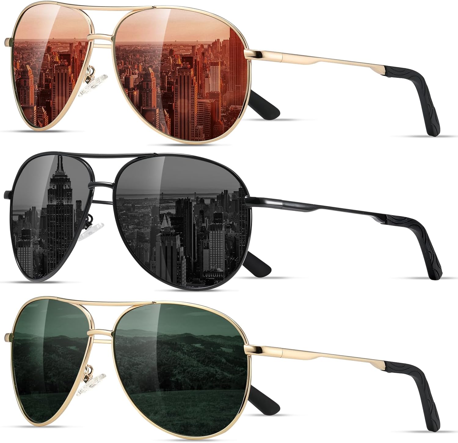 

Поляризованные солнцезащитные очки-авиаторы Eiuizah для мужчин и женщин — классические солнцезащитные очки для вождения, рыбалки и защиты от УФ-излучения, A2(3 Pack) Black/Ice Blue/Pink